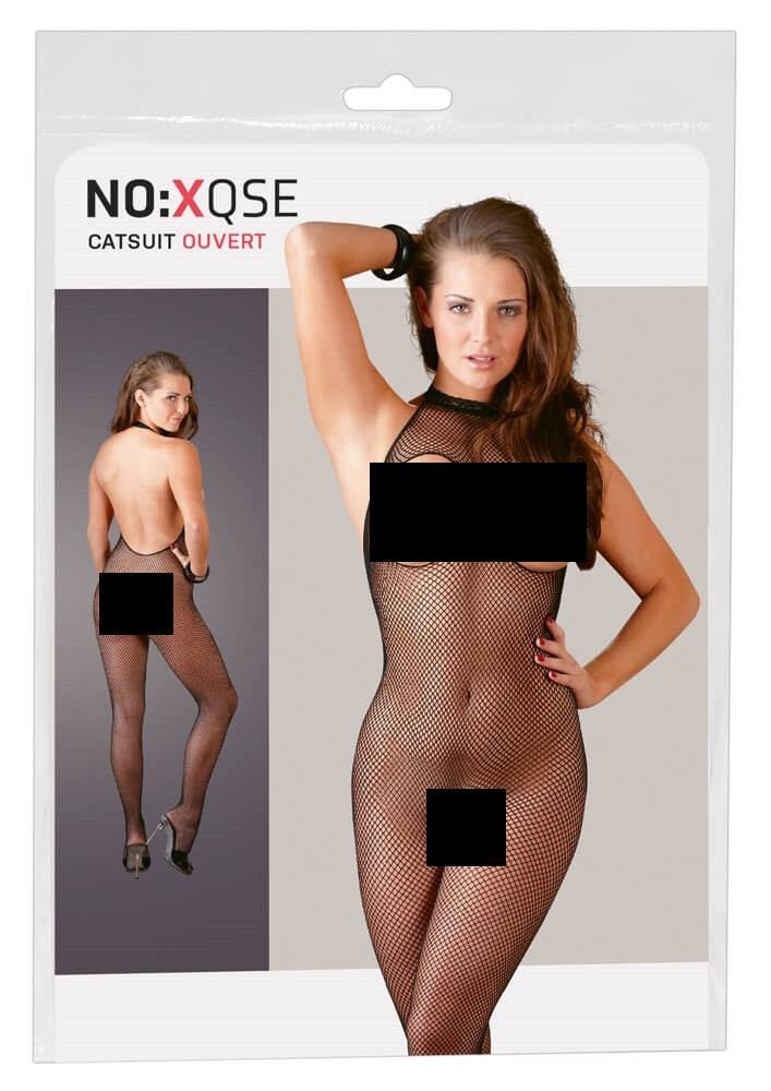 NO:XQSE - Mellkiemelős szexoverall - fekete (S-L)